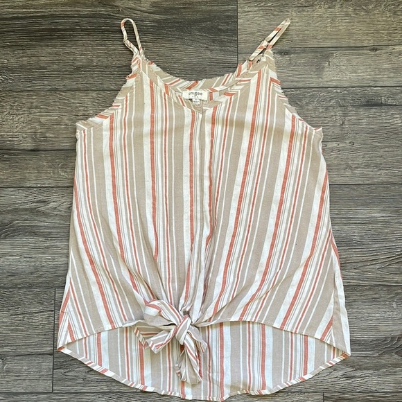 Umgee Tops - Umgee | Neutral Vertical Striped Tie Front Spaghetti Stripe Tank Top Small